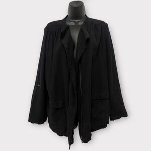 Nine West Black Roll Tab Sleeve Zip Front Lightweight Jacket Size Large